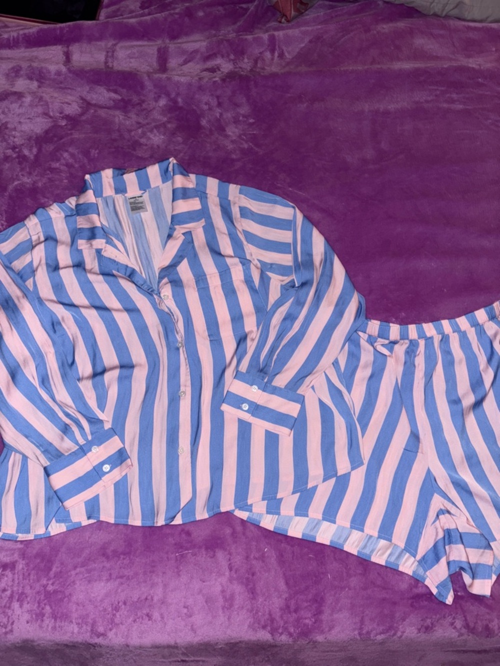 Striped Button-Front Pajama Set - Pink & Blue